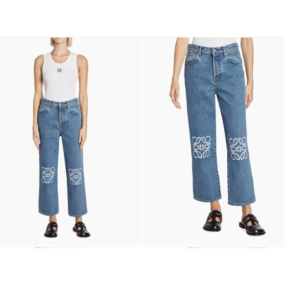 LOEWE Anagram Crop Mid-Rise Jeans Size 36 - Picture 1 of 8